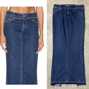 GRLFRND Denim Skirt Women’s Size 25 Blue The Kate Low Rise Slim Crop Maxi Modest